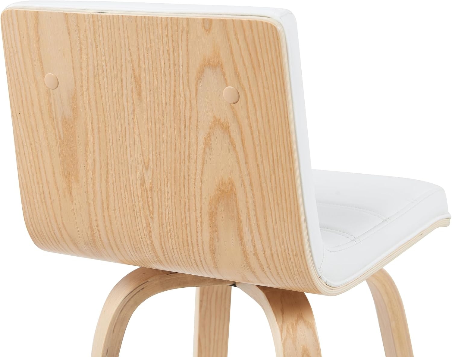 image:imageVienna Modern Swivel Bar Height Stool with Snow White Faux Leather Seat and Walnut Finished Wood Frame Set of 2White Faux LeatherOak