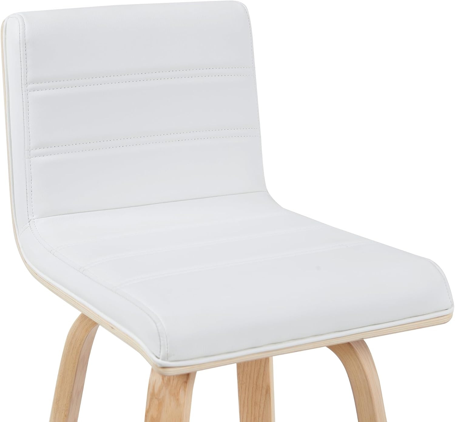 image:imageVienna Modern Swivel Bar Height Stool with Snow White Faux Leather Seat and Walnut Finished Wood Frame Set of 2White Faux LeatherOak