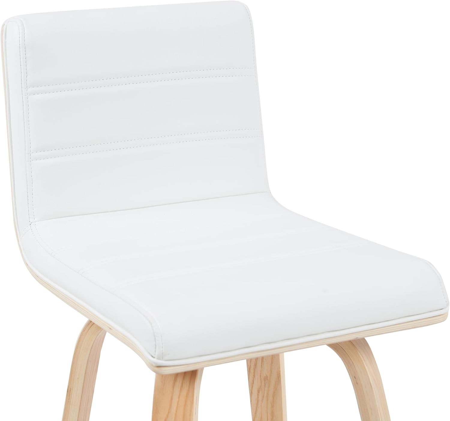 image:imageVienna Modern Swivel Bar Height Stool with Snow White Faux Leather Seat and Walnut Finished Wood Frame Set of 2White Faux LeatherOak