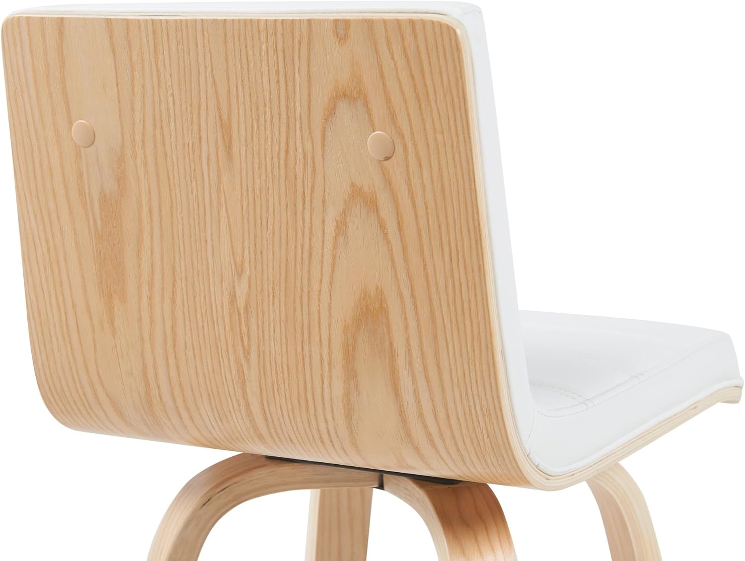 image:imageVienna Modern Swivel Bar Height Stool with Snow White Faux Leather Seat and Walnut Finished Wood Frame Set of 2White Faux LeatherOak