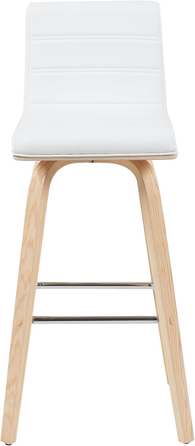 image:imageVienna Modern Swivel Bar Height Stool with Snow White Faux Leather Seat and Walnut Finished Wood Frame Set of 2White Faux LeatherOak