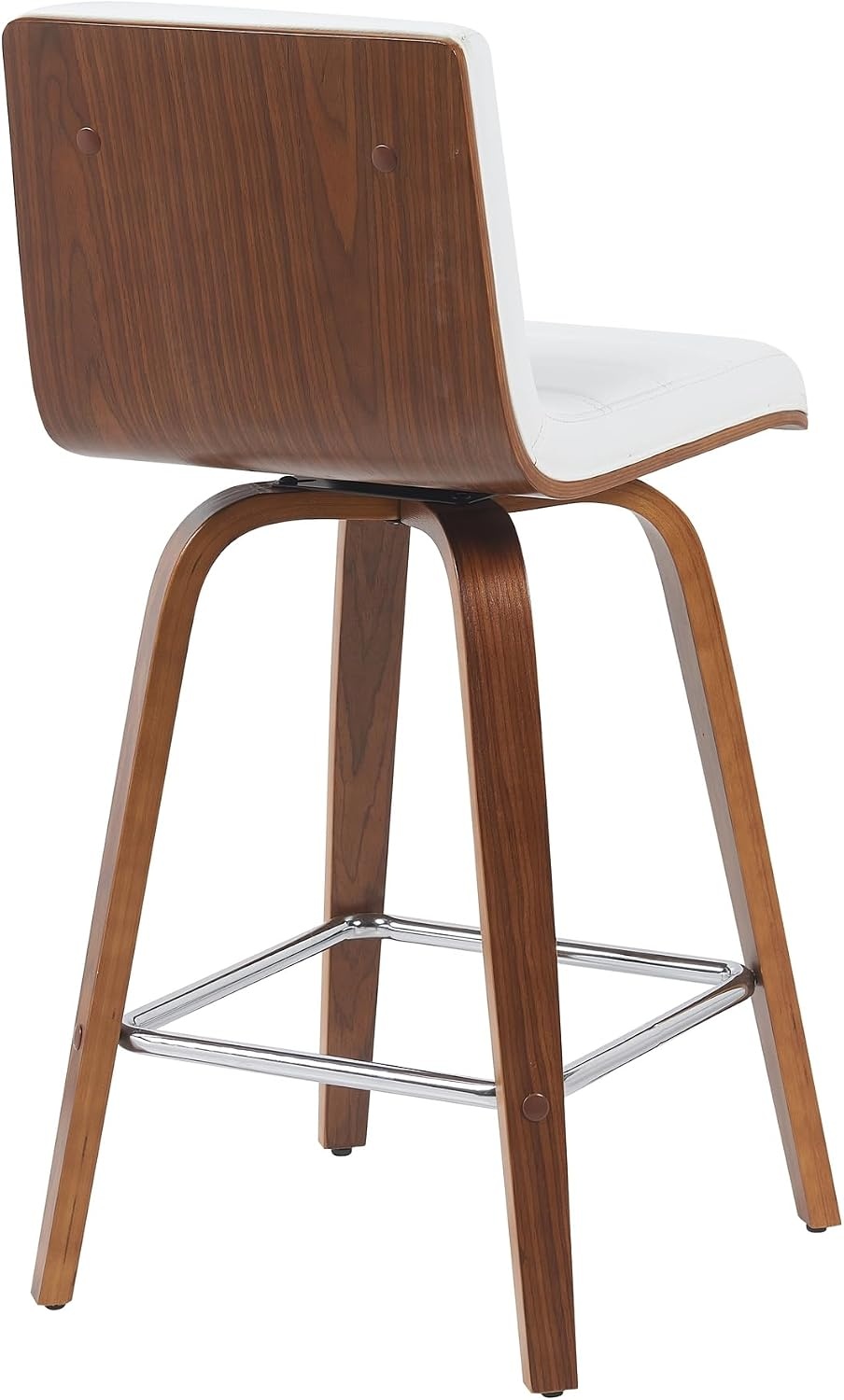 image:imageVienna Modern Swivel Bar Height Stool with Snow White Faux Leather Seat and Walnut Finished Wood Frame Set of 2White Faux LeatherWalnut