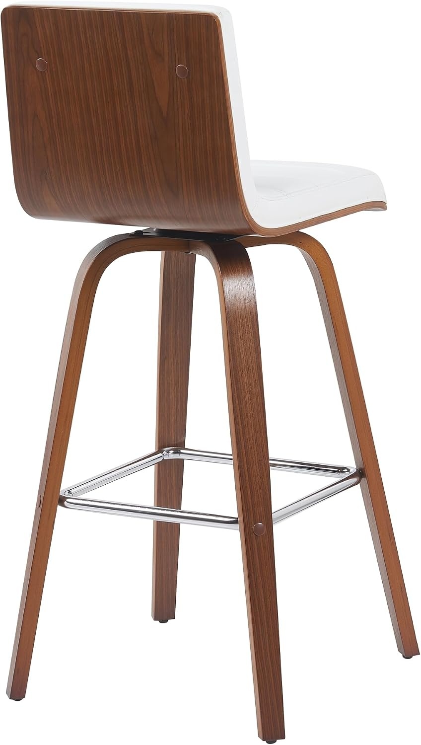 image:imageVienna Modern Swivel Bar Height Stool with Snow White Faux Leather Seat and Walnut Finished Wood Frame Set of 2White Faux LeatherWalnut