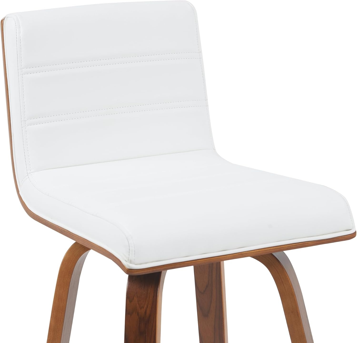 image:imageVienna Modern Swivel Bar Height Stool with Snow White Faux Leather Seat and Walnut Finished Wood Frame Set of 2White Faux LeatherWalnut