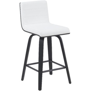 Vienna Modern Swivel Bar Height Stool with Snow White Faux Leather Seat and Walnut Finished Wood Frame Set of 2(White Faux Leather/Black)